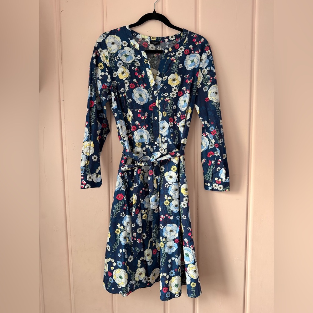 Talbots Blue Floral Long Sleeve Dress with Pockets sz12p
